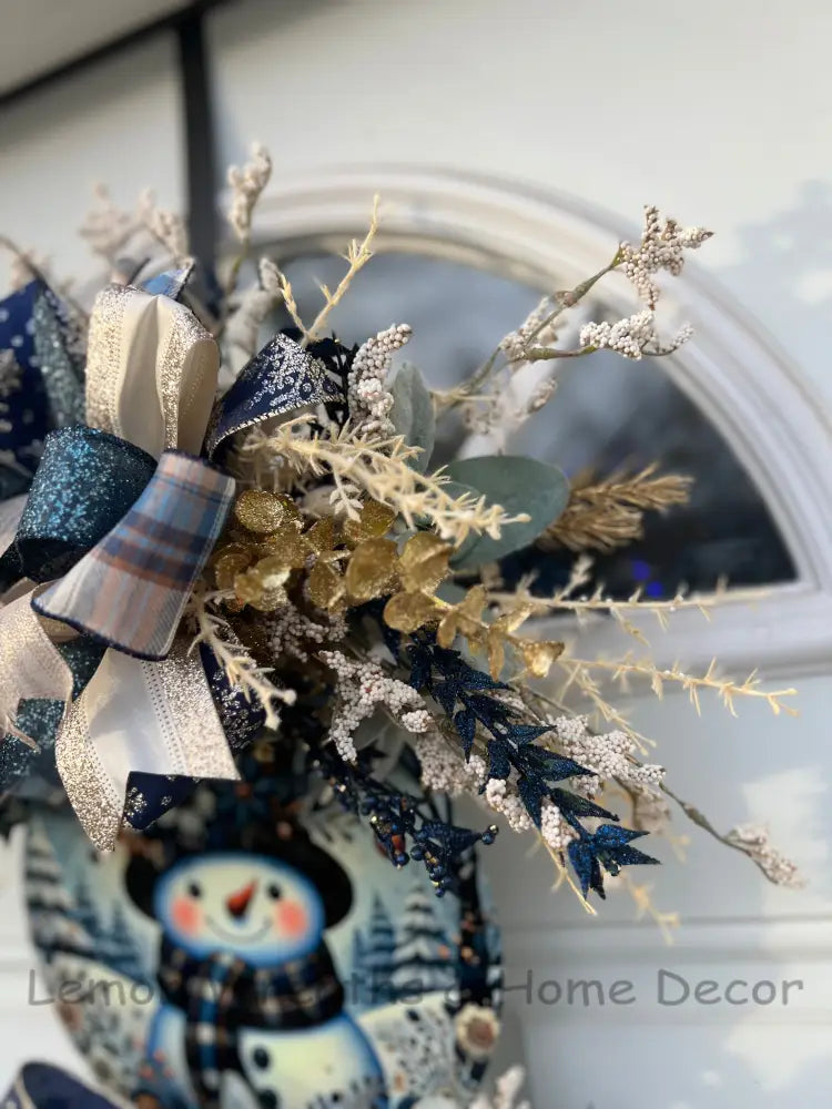 Floral Snowman Winter Door Swag