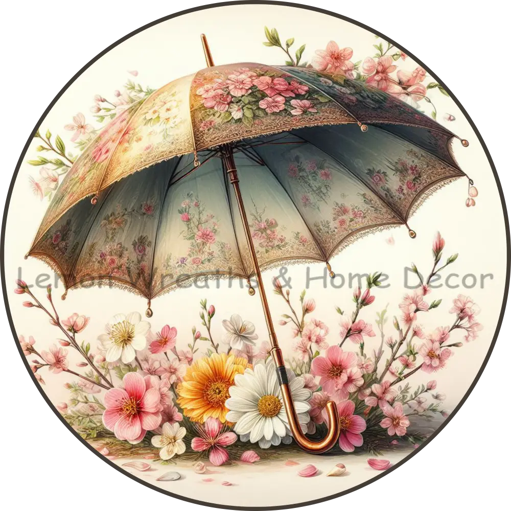 Floral Umbrella Spring Metal Sign
