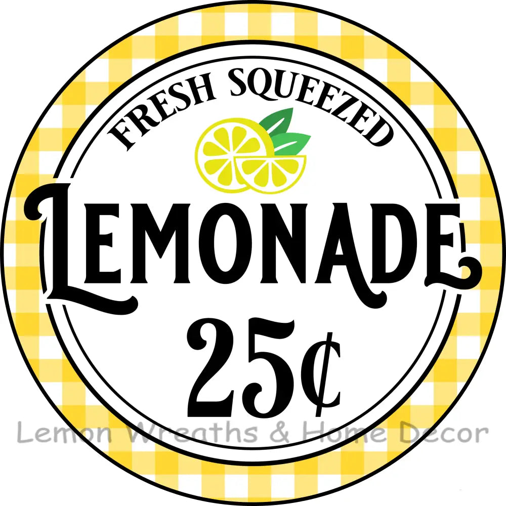 Fresh Squeezed Lemonade Yellow Check Metal Sign