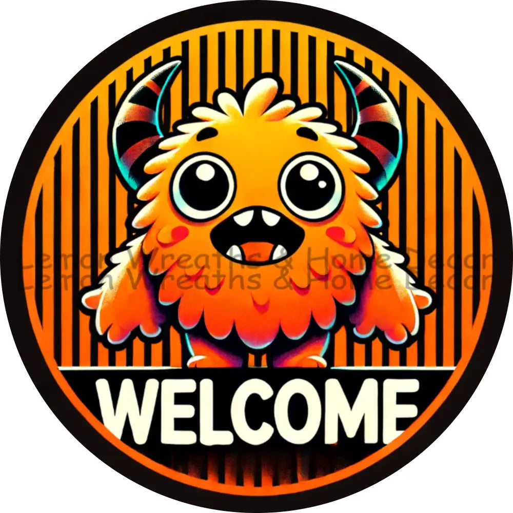 Furry Orange Halloween Monster Welcome Metal Sign