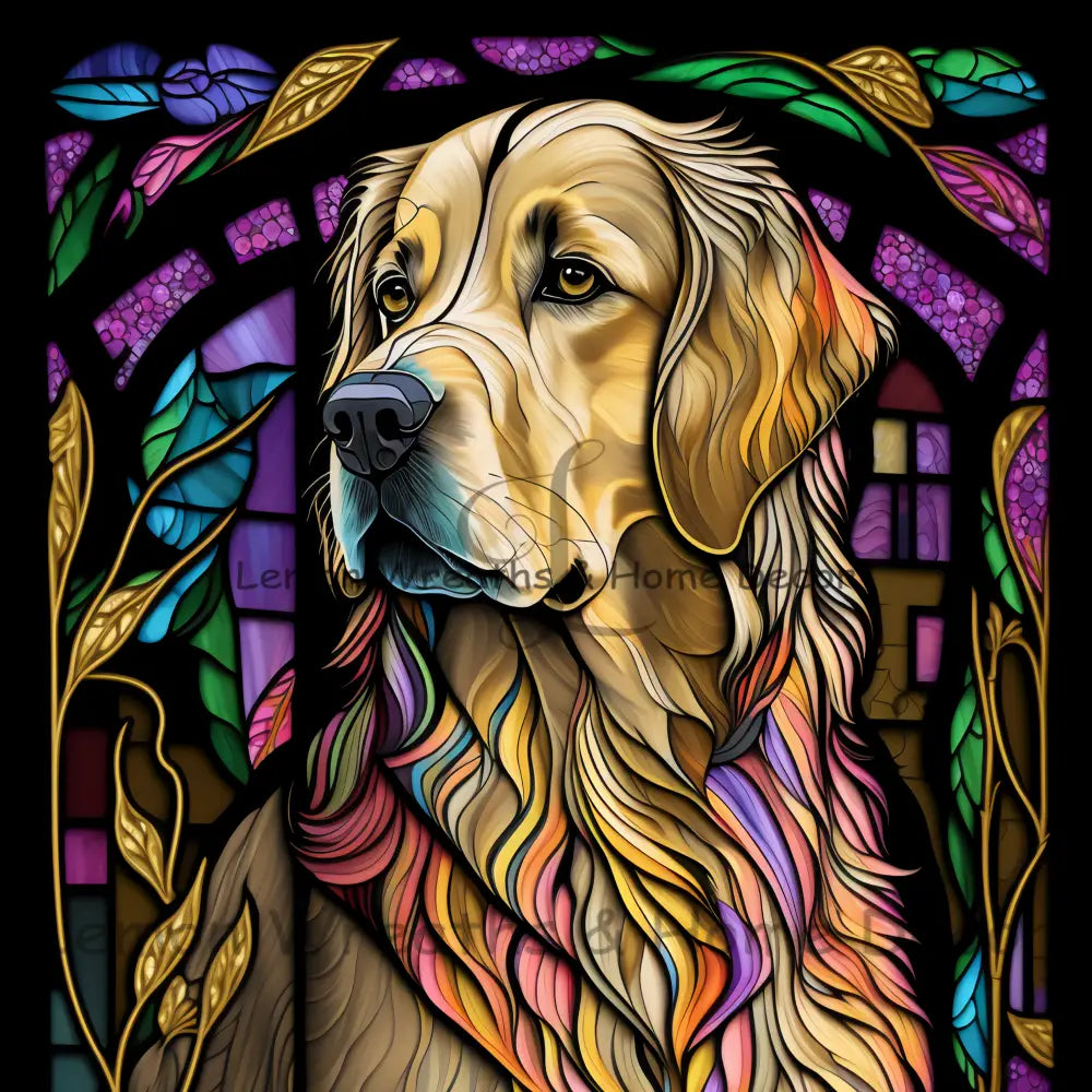Golden Retriever Dog Breed Faux Stained Glass Metal Sign 8