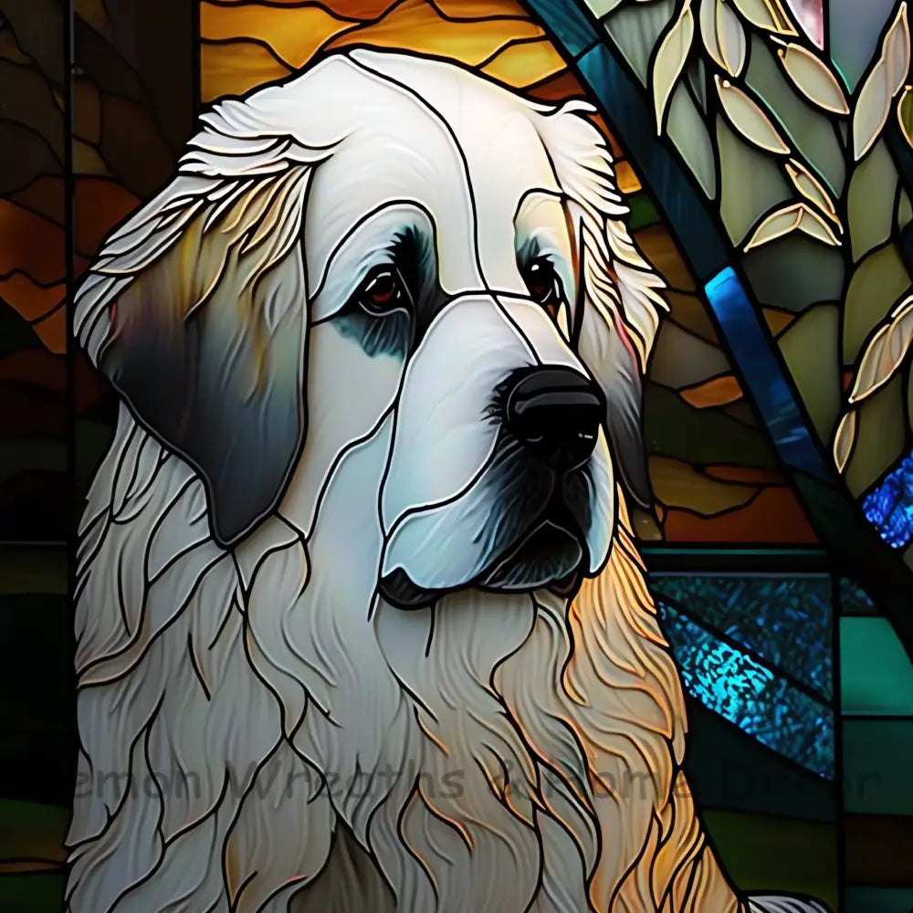Great Pyrenees Dog Breed Faux Stained Glass Metal Sign 8