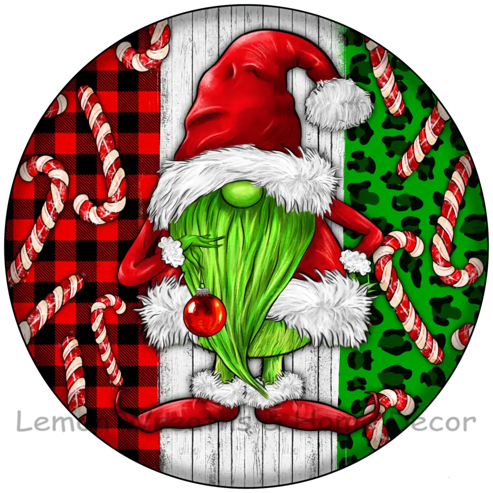Green Christmas Gnome Candy Canes Metal Sign 6