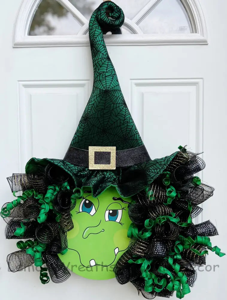 Green Witch Face W/Hat Wreath