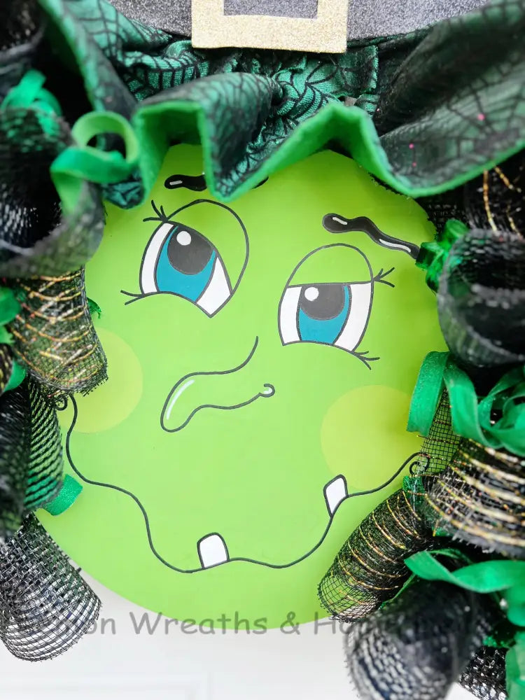 Green Witch Face W/Hat Wreath