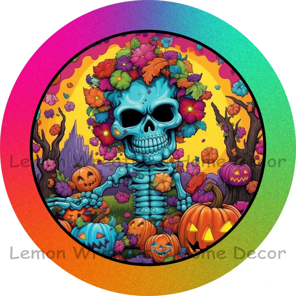 Groovy Halloween Skeleton Metal Sign 6 / No Text