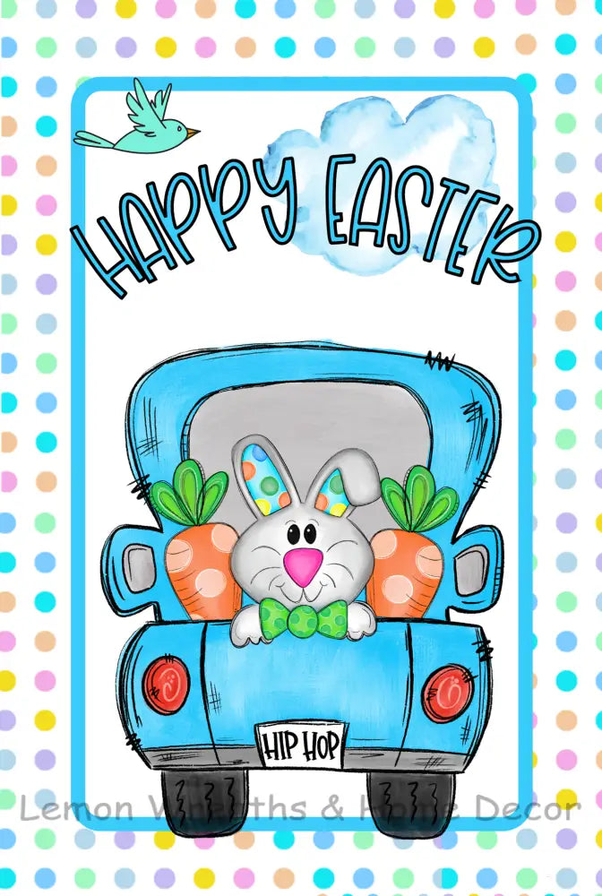 Happy Easter Bunny Truck Metal Sign