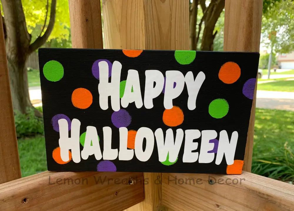 Happy Halloween Wood Wreath Sign Polka Dot
