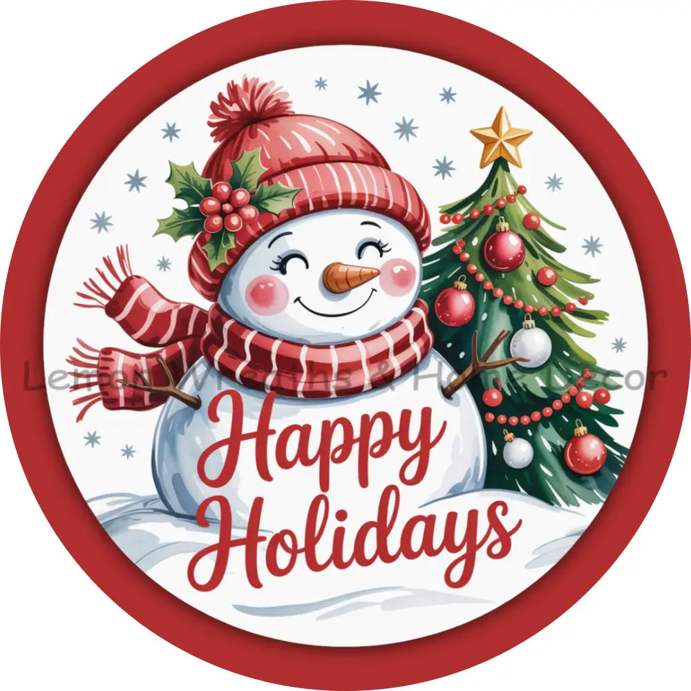 Happy Holidays Smiling Snowman Metal Sign