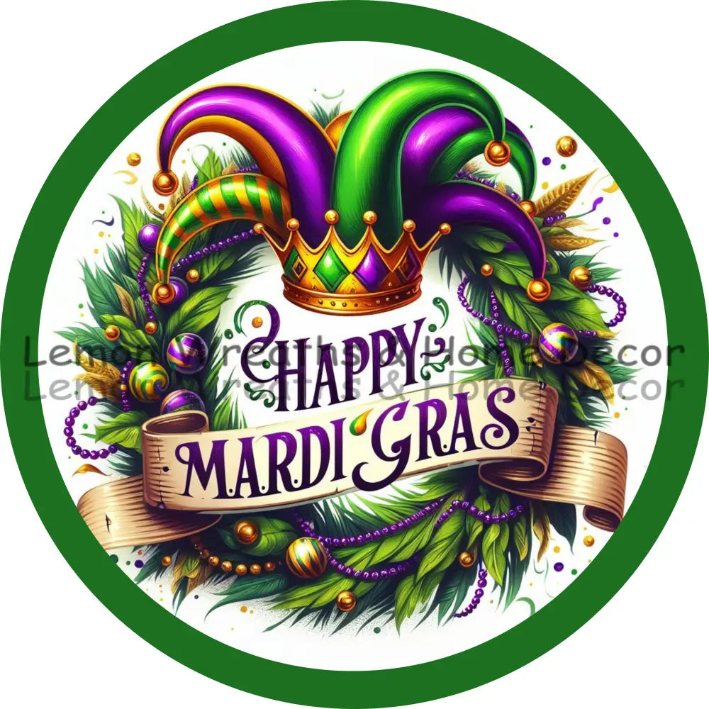 Happy Mardi Gras Jester Hat Green Border Metal Sign