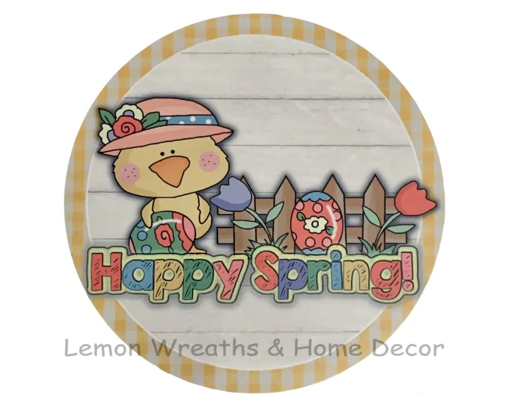 Happy Spring Duck Yellow Check Metal Sign 8