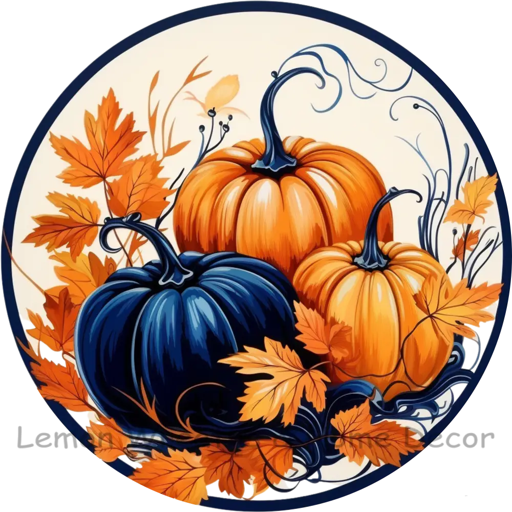 Hello Fall Indigo And Copper Pumpkins Metal Sign 6 / No Text