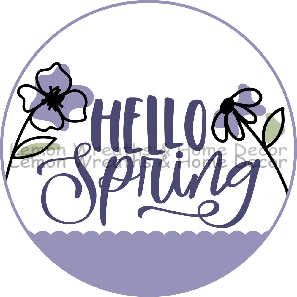 Hello Spring Purple Floral Metal Sign