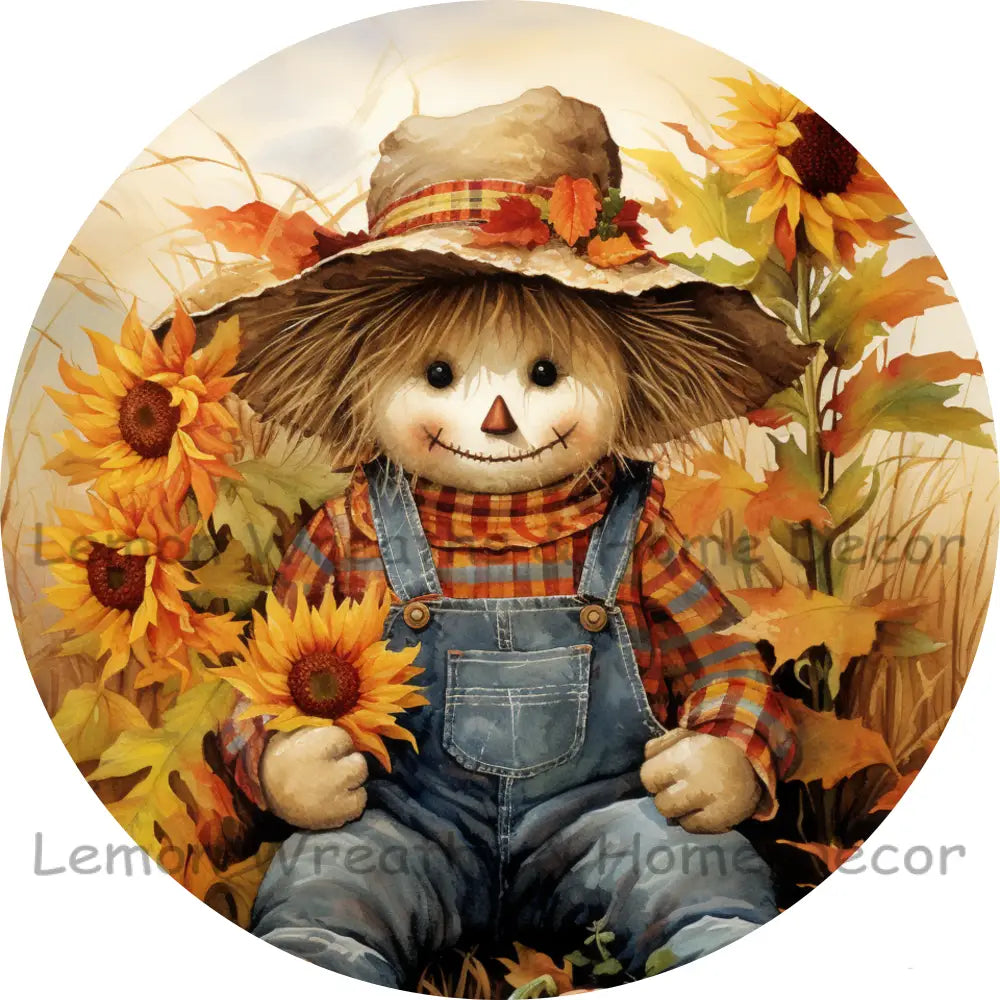 Hey Ya’ll Sitting Scarecrow In Sunflowers Metal Sign 6’’ / No Text