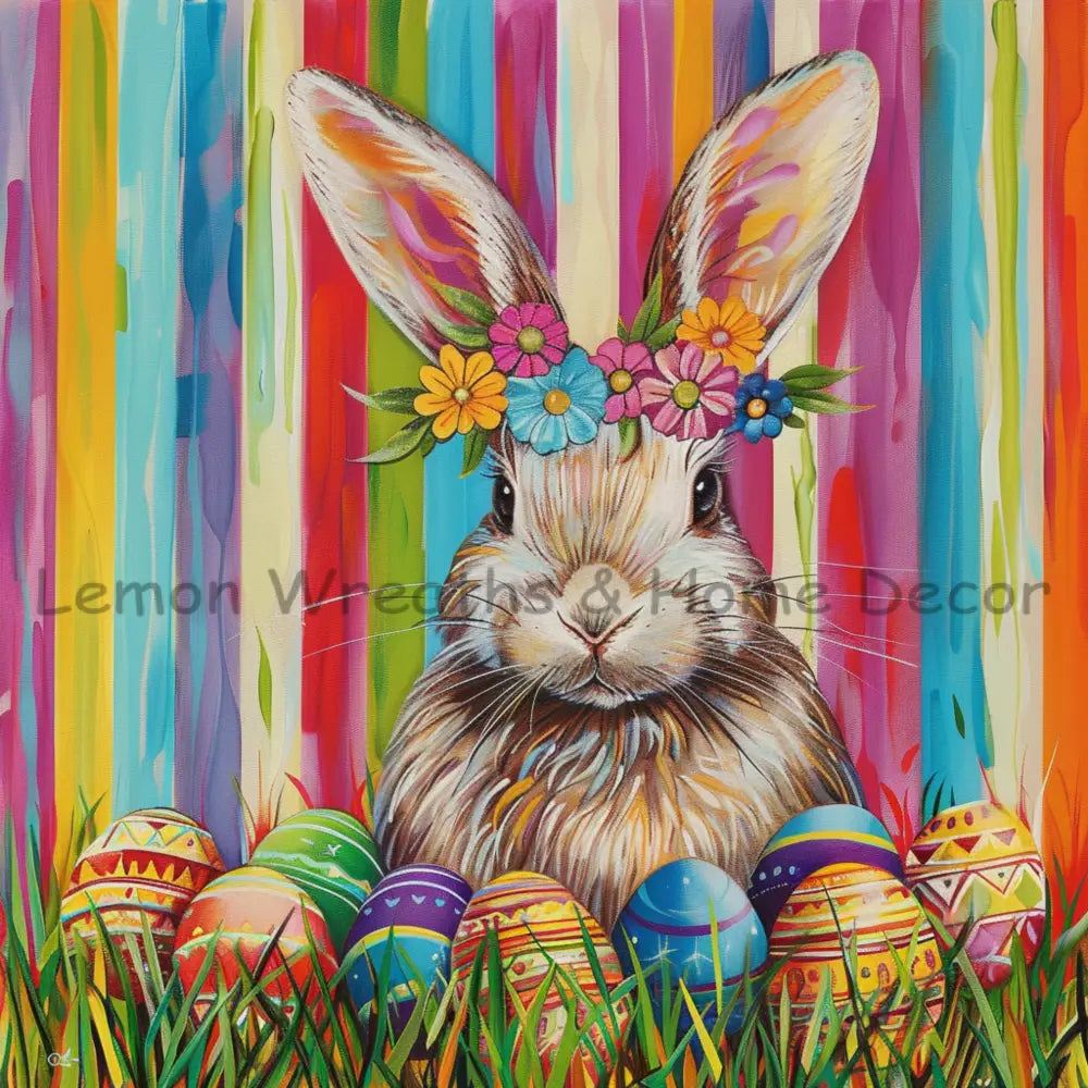 Hippity Hoppity Rainbow Bunny Metal Sign