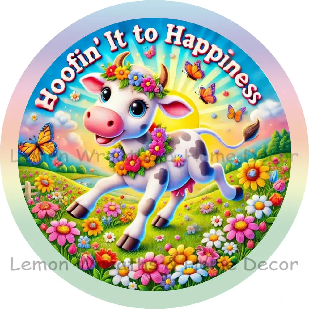 Hoofin’ It To Happiness Cows Metal Sign