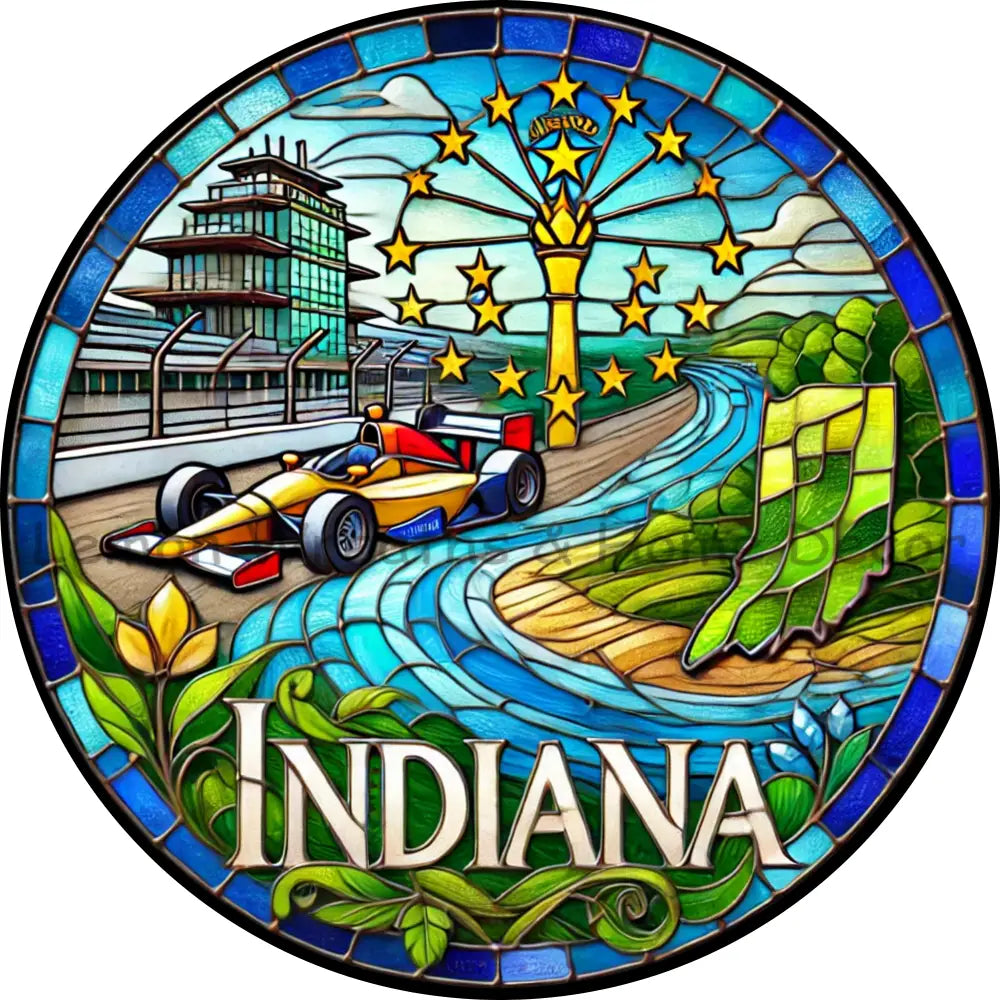 Indiana Faux Stained Glass Metal Sign