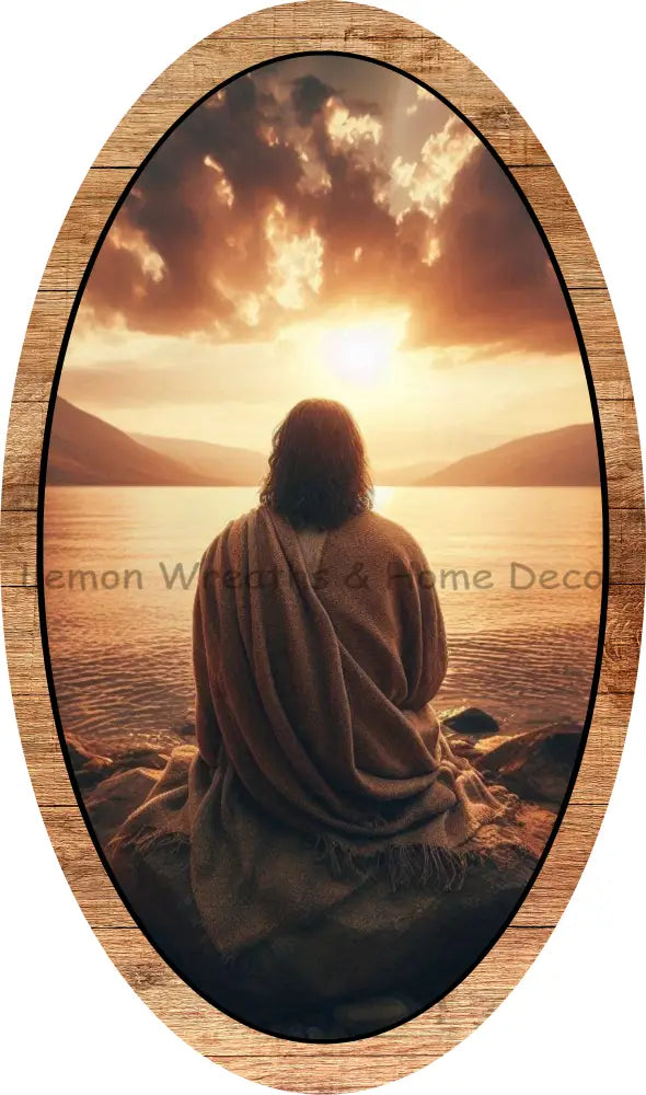 Jesus Gazing At The Sunset Oval Metal Sign (Copy)