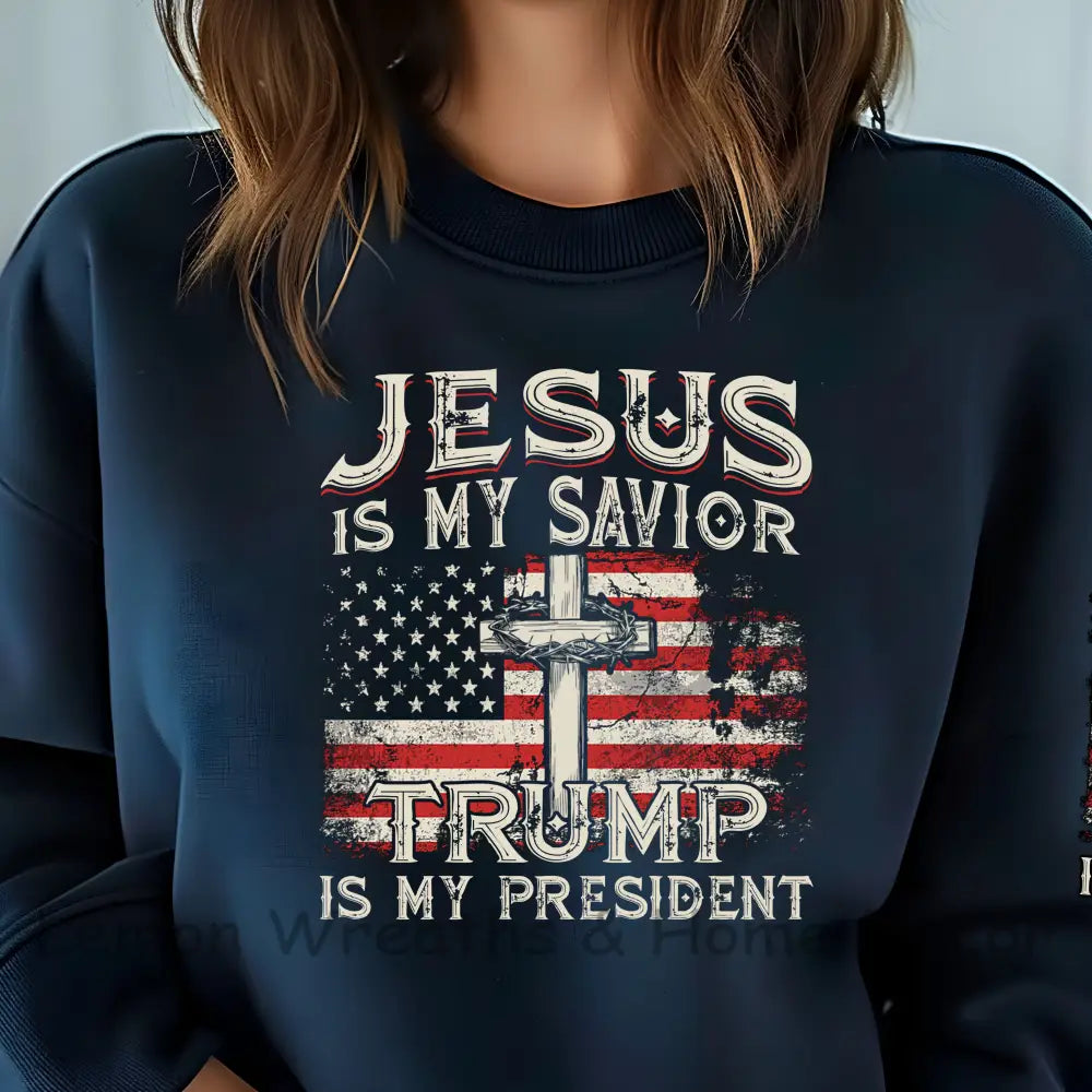 Jesus Is My Savior Trump President Unisex Crewneck Sweatshirt S / Black
