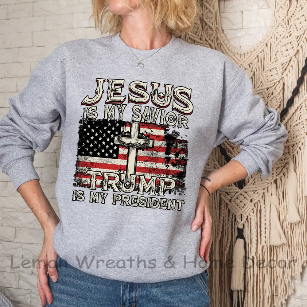 Jesus Is My Savior Trump President Unisex Crewneck Sweatshirt S / Sport Grey