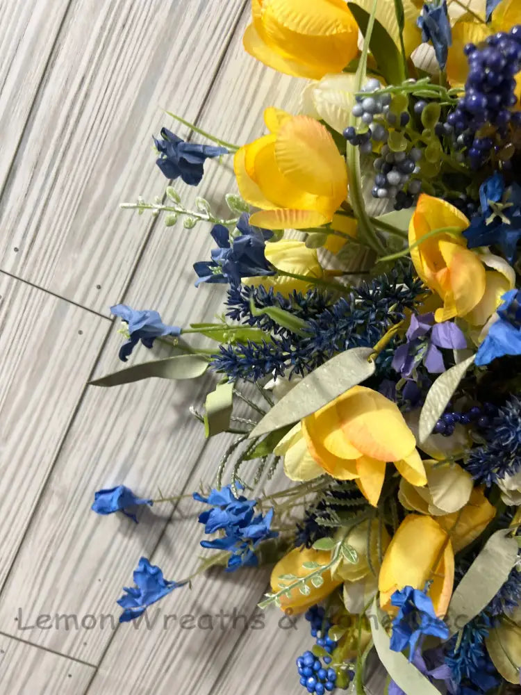 Lemon And Spring Blue Floral Wreath