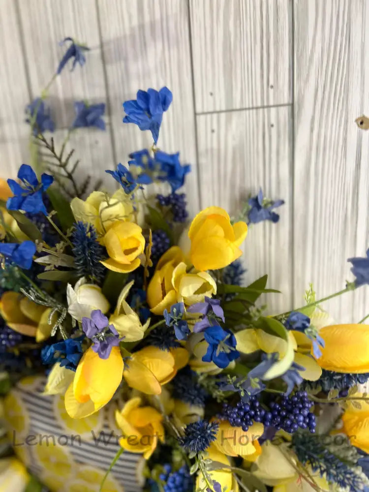 Lemon And Spring Blue Floral Wreath