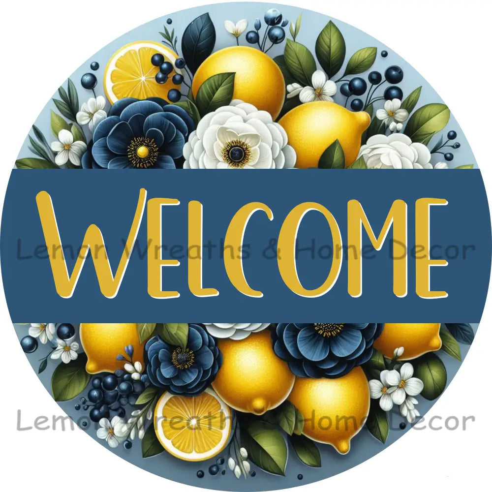 Lemon Floral Welcome Metal Sign