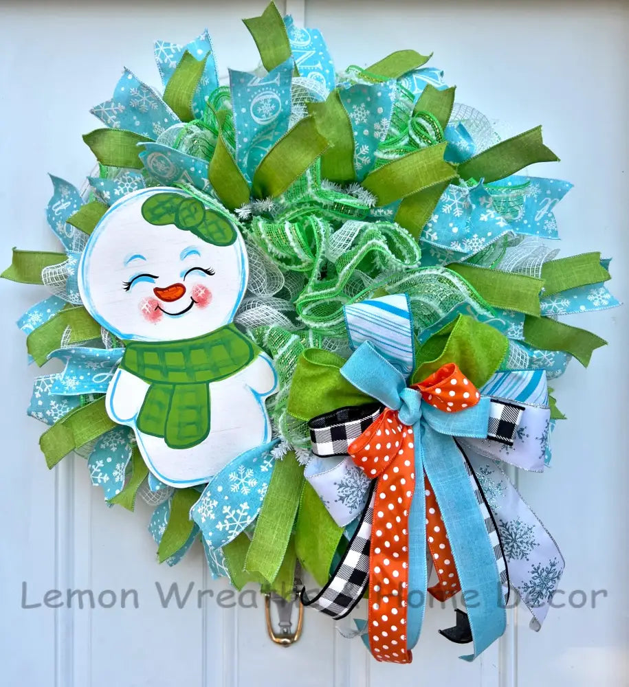 Lime Green Snowgirl Winter Wreath