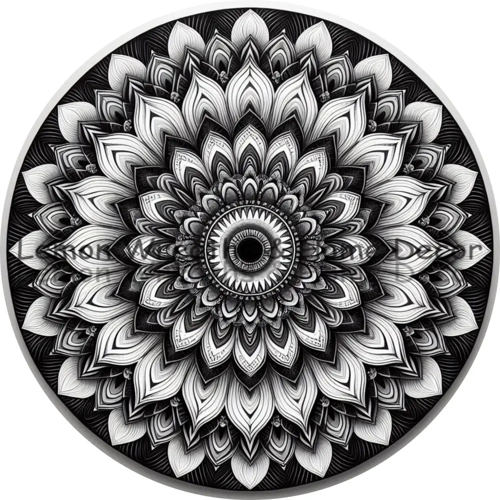 Mandala Flower Center Black And White Metal Sign