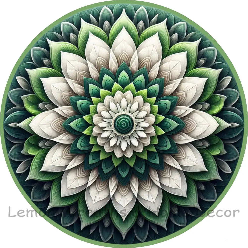 Mandala Flower Center Lime And Emerald Green Metal Sign