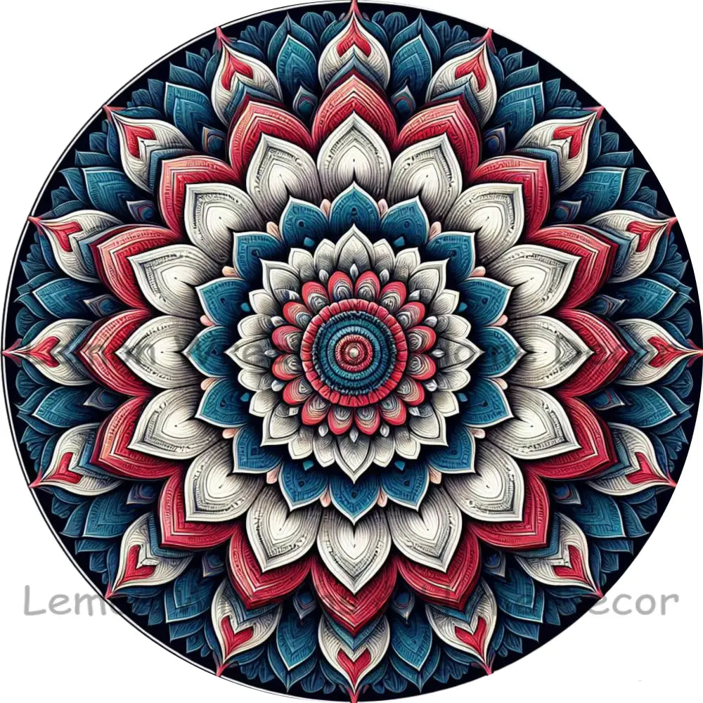 Mandala Flower Center Patriotic Metal Sign
