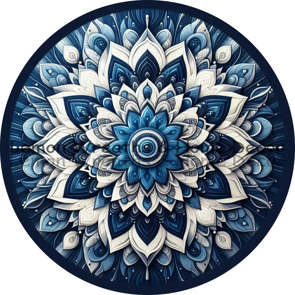 Mandala Flower Center Shades Of Blue Metal Sign