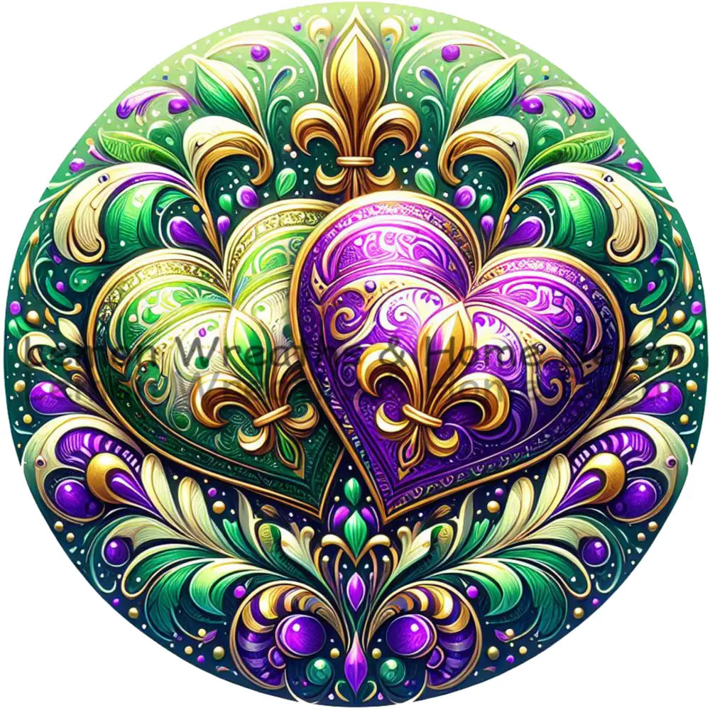 Mardi Gras Fleur De Lis Hearts Metal Sign