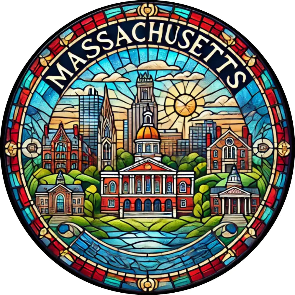 Massachusetts Faux Stained Glass Metal Sign