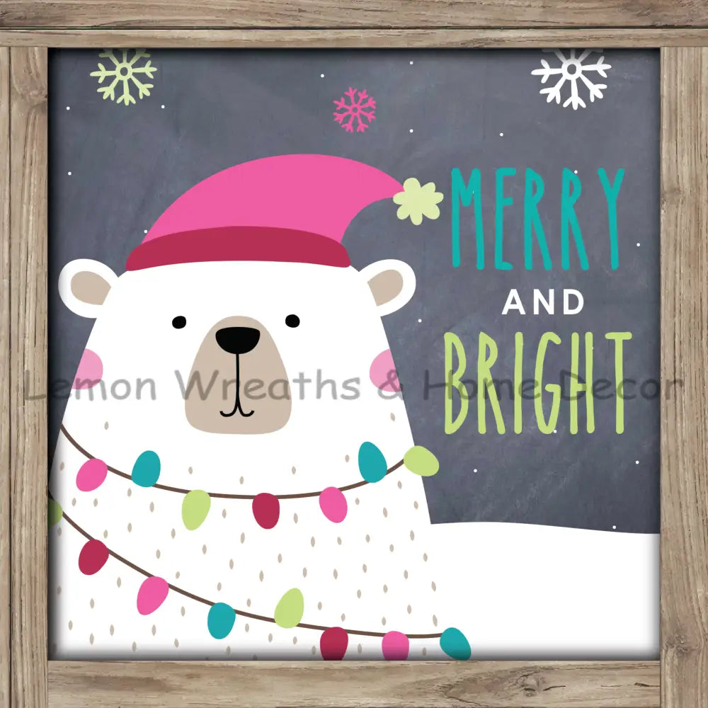 Merry & Bright Polar Bear Metal Sign