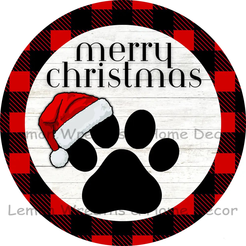 Merry Christmas Dog Paw W/Santa Hat Metal Sign
