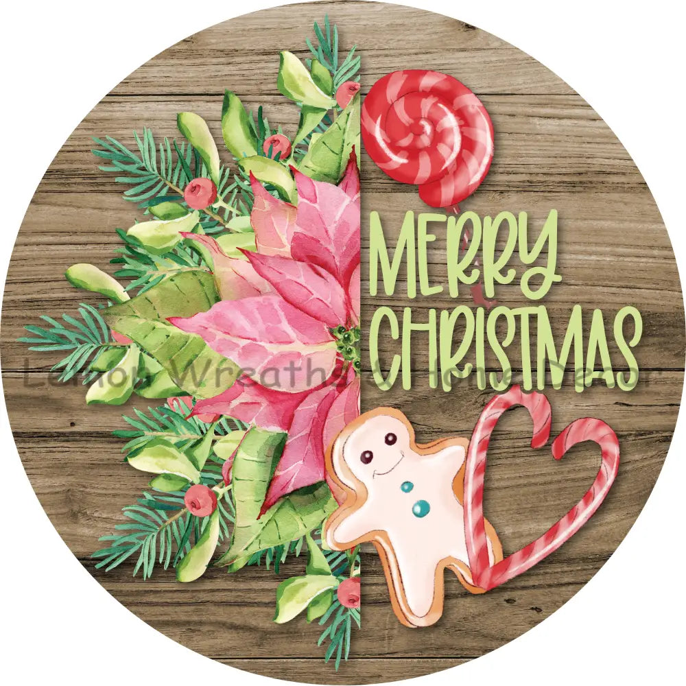 Merry Christmas Poinsettia Gingerbread Metal Sign 8