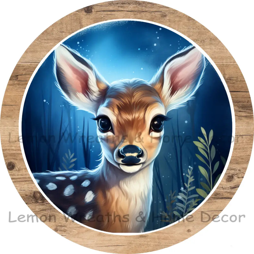Midnight Sky Winter Fawn Metal Sign