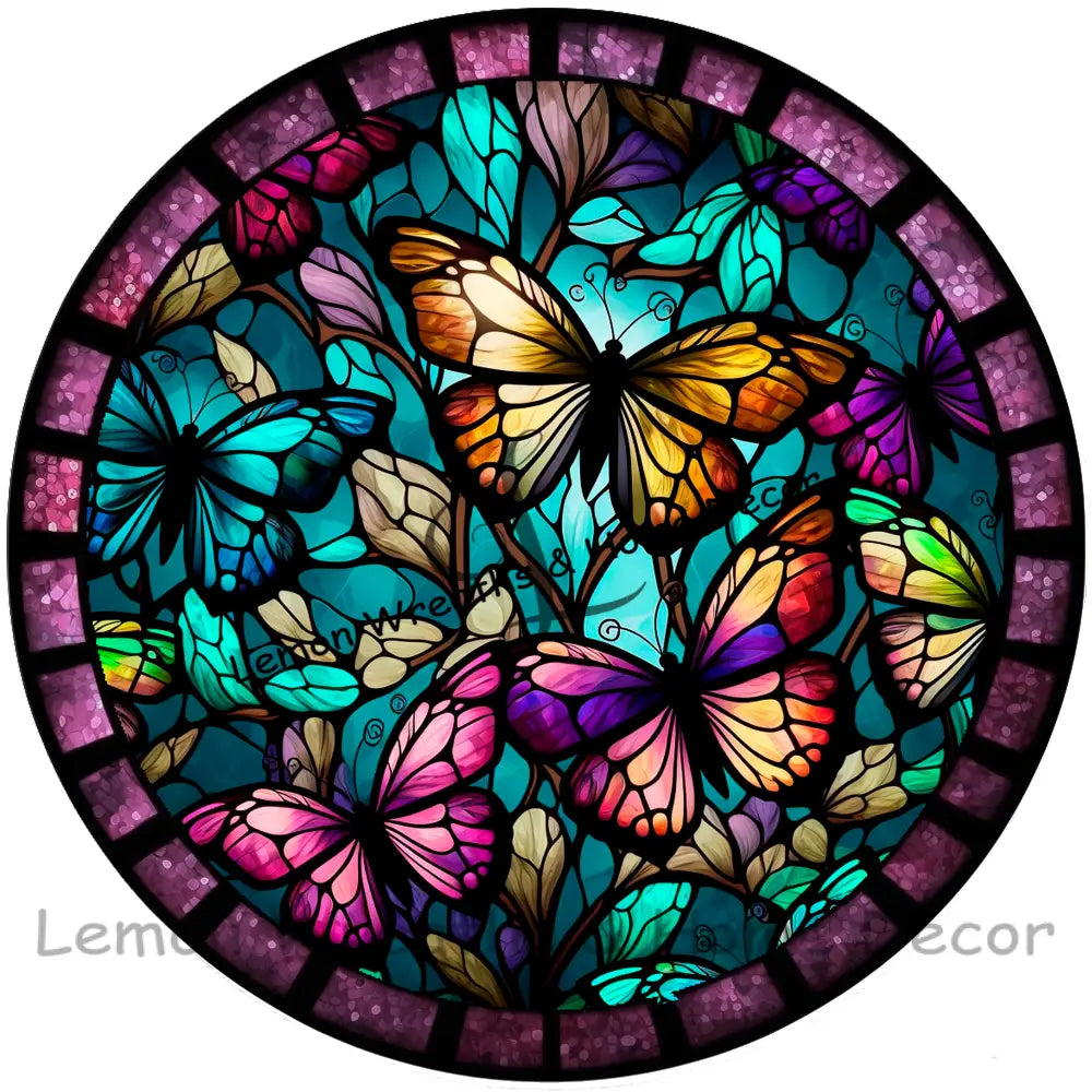 Monarch Butterflies Faux Stained Glass Metal Sign 8