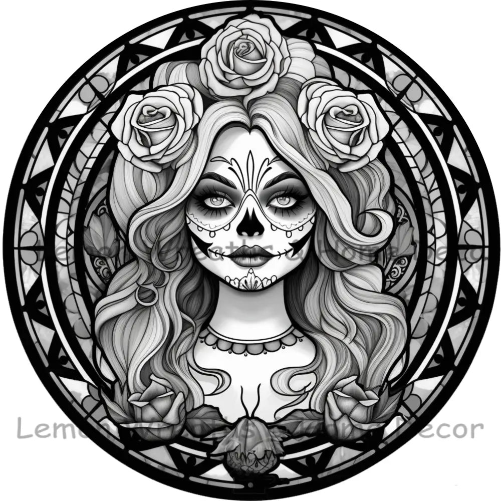 Monochrome Beauty Sugar Skull Woman Metal Sign