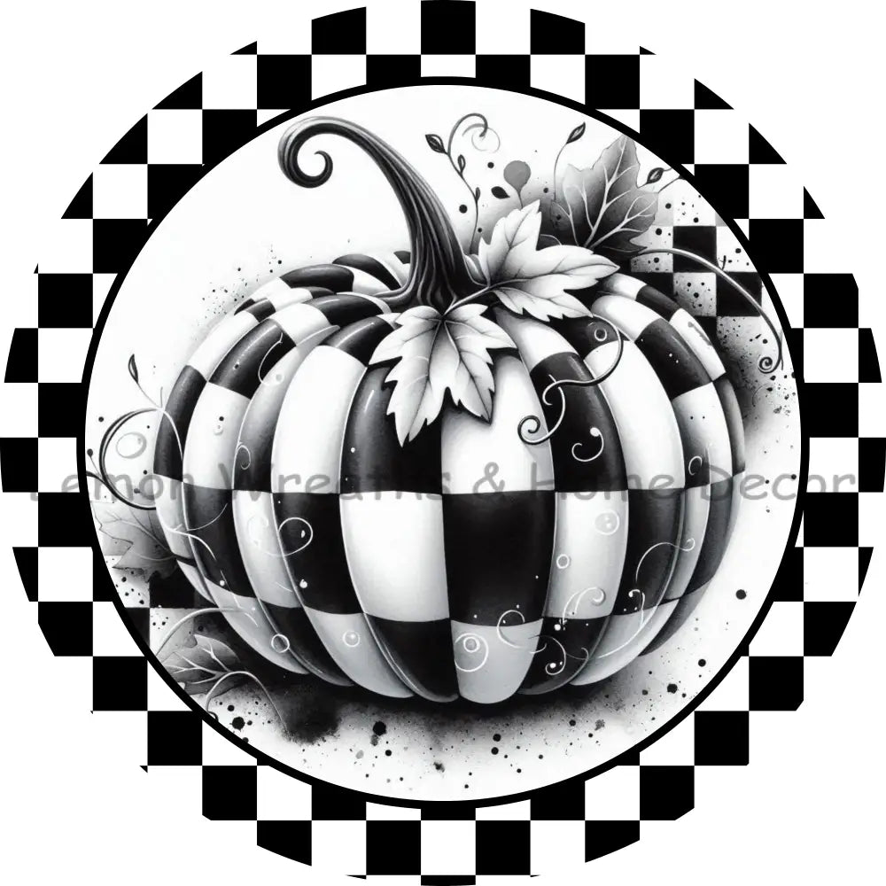 Monochrome Checkered Pumpkin Metal Sign