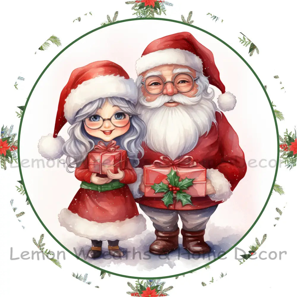 Mr And Mrs Claus Poinsettias Metal Sign