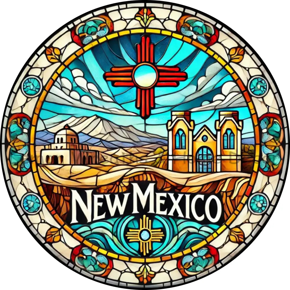 New Mexico Faux Stained Glass Metal Sign