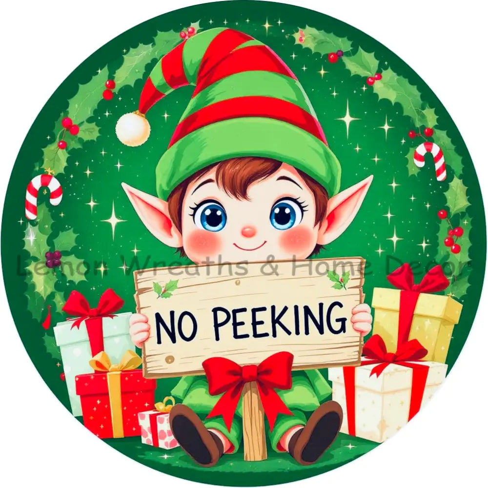 No Peeking Christmas Elf Metal Sign