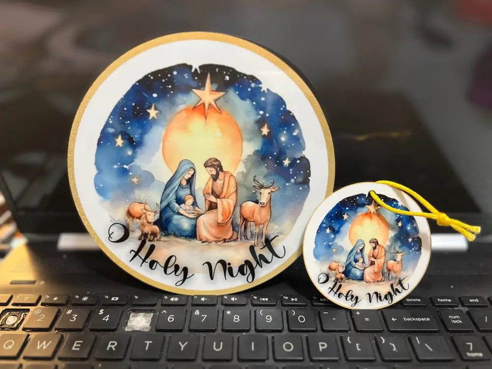 O Holy Night Gold Trim Metal Sign