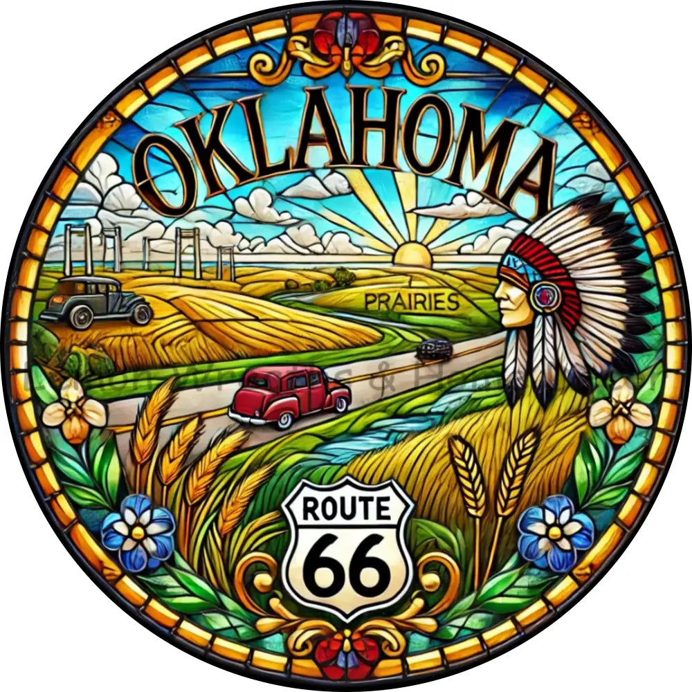 Oklahoma Faux Stained Glass Metal Sign