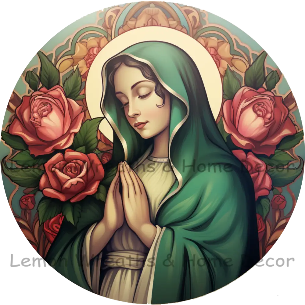 Our Lady Of Guadalupe Green Cloak Metal Sign