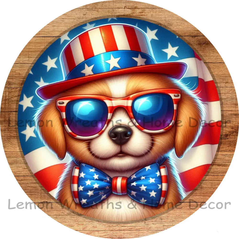 Patriotic Cartoon Dog Wearing Sunglasses Metal Sign