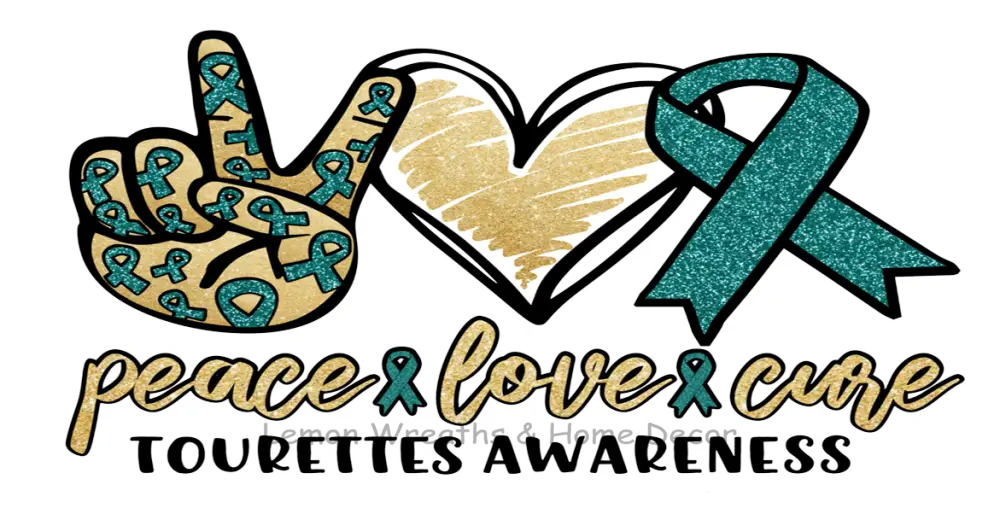 Peace Love Cure Tourettes Awareness Gold Metal Sign