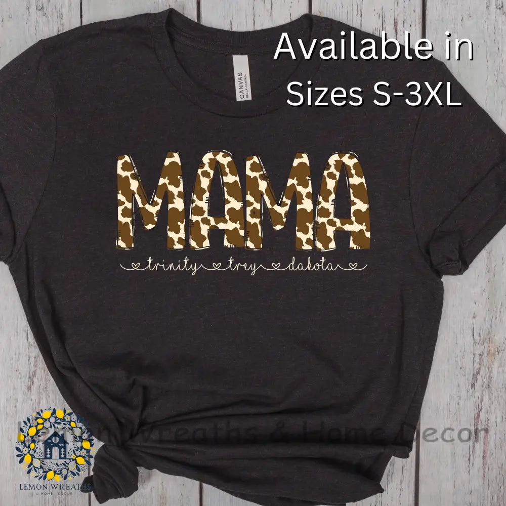 Personalized Brown Cow Design Mama Shirt